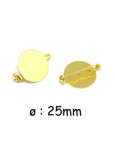 Support broche plateau rond 25mm en métal doré