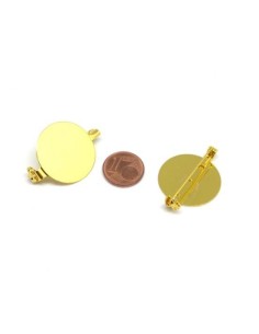 Support broche plateau rond 25mm en métal doré 2