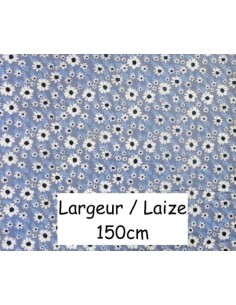 Tissu 100% coton oeko tex motif fleur bleu