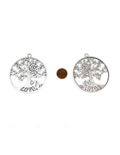 Grand Pendentif médaillon arbre de vie en métal argenté avec petit chat 2
