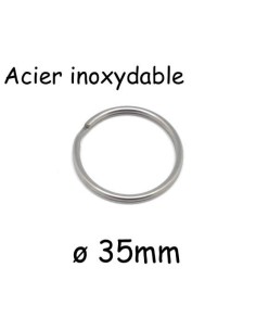 Anneau porte clé argenté en acier inox 35mm