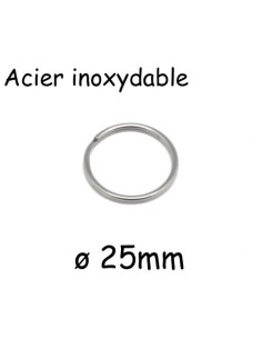 Anneau double argenté en acier inox 25mm - Anneau pour sac, porte clef