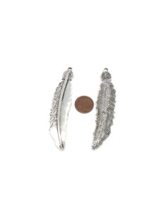 Grand pendentif  plume argenté en métal 2