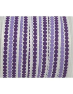 Ruban Galon plat pois violet et mauve sur fond blanc 10mm...