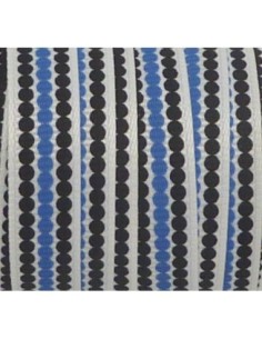 Ruban Galon plat pois bleu et noir sur fond blanc 10mm de...