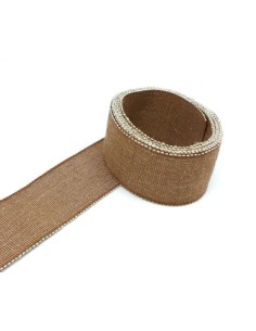 Ruban gros grain chambray 38mm marron et beige en lin et viscose 2