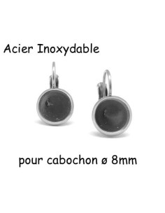 Boucles d'oreilles dormeuse pour cabochon de 8mm en acier inoxydable argenté - 1 paire