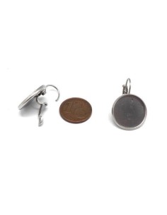 Boucles d'oreilles dormeuse pour cabochon de 16mm en acier inoxydable argenté - 1 paire 2
