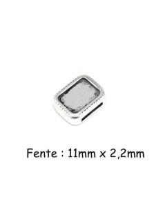 Perle passant rectangulaire pour lanière de 10mm en métal argenté