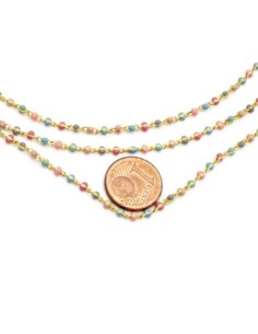 chaîne doré en acier inox et maillon maillon multicolore pastel bleu turquoise, rose pastel, gris, rose orangé 2