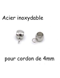 attache breloque argenté en acier inox pour cordon de 4mm