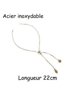 Bracelet réglable argenté en acier inoxydable maille vénitienne 