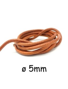 Cordon cuir 5mm rond marron naturel camel brut