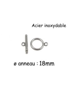 Fermoir argenté rond en T toggle en acier inoxydable 18mm - Fermoir OT