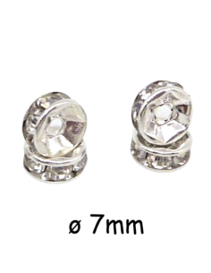 Perle rondelle 7mm avec strass argenté pour collier