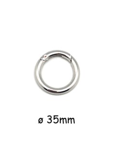 Mousqueton rond, porte clé, anse de sac  35mm en métal argenté