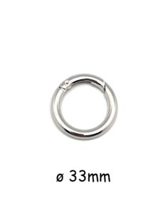 Mousqueton rond, porte clé, anse de sac  33mm en métal argenté