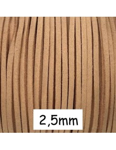 Cordon plat daim synthétique de couleur marron clair beige 2,5mm
