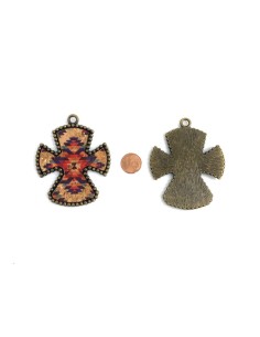 Pendentif croix bronze avec liège multicolore effet doré 2