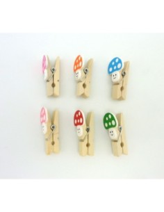 R-Lot de 6 mini pinces à linge champignon en bois 35mm 2