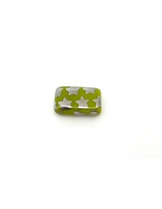 perle rectangulaire en verre motif étoile argenté et fond vert anis 2