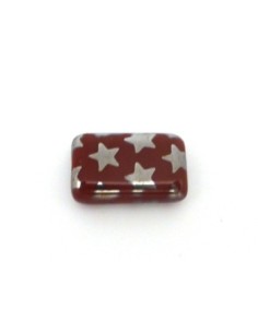 perle rectangulaire en verre motif étoile argenté et fond bordeaux