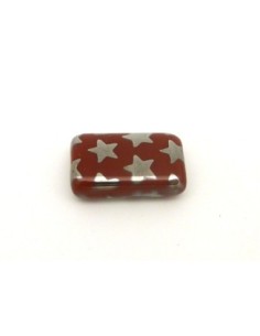 perle rectangulaire en verre motif étoile argenté et fond bordeaux 2