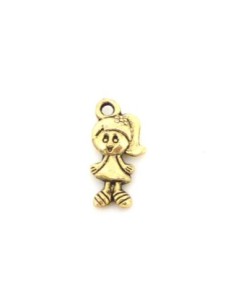 Breloque, pendentif, fillette, Charm en métal vieil or,...
