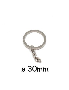Anneau porte clé argenté 30mm avec chainette