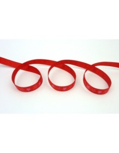 Ruban plat motif étoile rose sur fond rouge 10mm de large 2