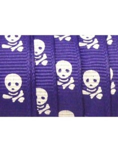 Ruban violet 10mm avec motif tête de mort blanche 2
