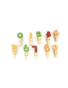 R-Lot de 10 mini pinces à linge chiffre en bois 35mm