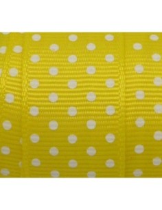 Ruban plat jaune 20mm à pois blanc 