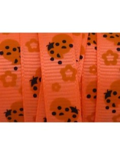 1m Ruban coccinelle marron sur fond orange fluo 10mm de...
