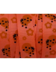 1m Ruban coccinelle marron sur fond orange fluo 10mm de... 2