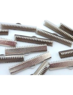 10 Embouts griffe 35mm serre ruban en métal argenté gravé de points